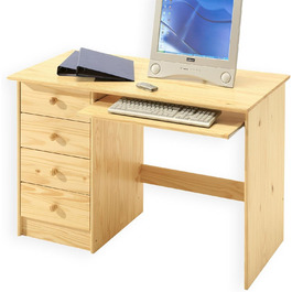 Дитячий стіл IDIMEX Письмовий стіл для учнів MALTE з висувною шухлядою для клавіатури та 4 висувними ящиками, натуральний лакований масив сосни