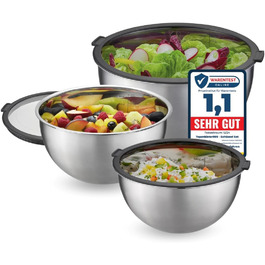 Набір мисок для змішування з нержавіючої сталі (6 шт.) з кришками, 1, 2, 4,5л, шкала, для зберігання, придатні для миття в посудомийній машині