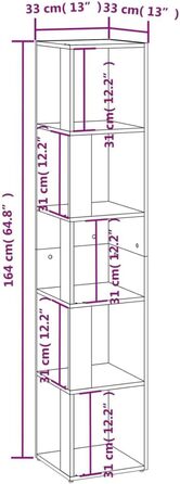 Кутова полиця 5 відділень Стояча полиця Книжкова шафа Настінна полиця Перегородка для кімнати Полиця Офісна полиця Декоративна полиця для зберігання 33x33x164.5 см Інженерна деревина (33 x 33 x 164.5 см, Коричневий дуб)