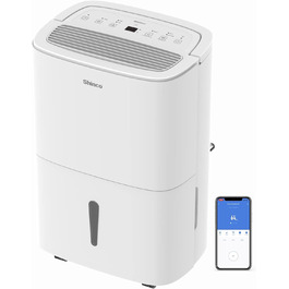 Осушувач повітря SHINCO 50L Wifi з насосом, для кімнат 165 м (55 м), резервуар для води 7 л, фільтр з активованим вугіллям, енергозбереження, автоматичний перезапуск, таймер, безперервний злив, функція сушильної машини, білий SDZ1-50D