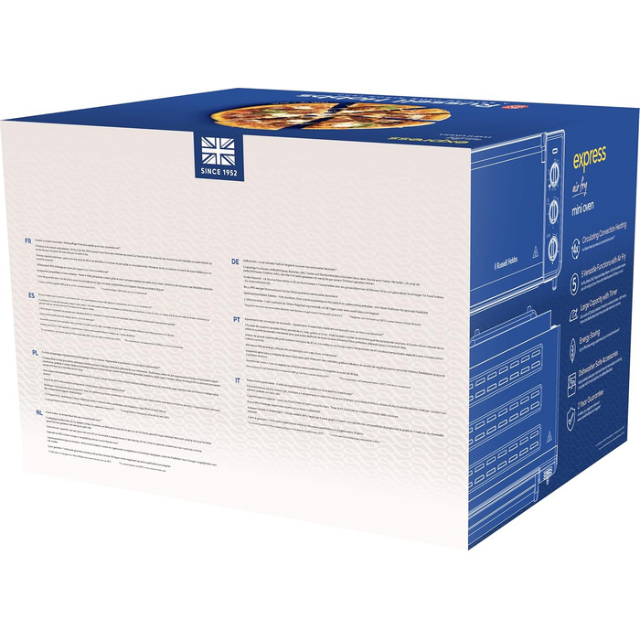 Мультифурна Russell Hobbs Airfryer Express 20л (5-в-1: фритюрниця, міні-піч, гриль, тостер, підігрів) з фритюрним кошиком, дека та решіткою для грилю