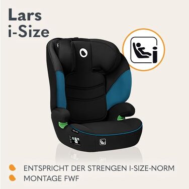 Автокрісло Lionelo Lars I-Size для дітей 100-150 см, група 2/3, боковий захист, регулювання підголівника, зручні підлокітники, знімна спинка (зелений туркіс)