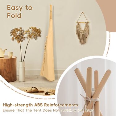 Дитяче намет WIRHAO Tipi з м'яким килимком, бавовна, канвас. Намет Tipi для дітей, з ліхтариками-зірками, сумка, прапор (білий, хакі)