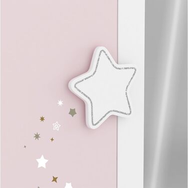 Дитяча шафа Möbelando Prinzessin з дзеркалом та зірками, 2 дверцята, 1 ящик, 2 перекладини, масивні ніжки - 89x185x50 см (Ш/В/Г), Рожево-біло-сірий