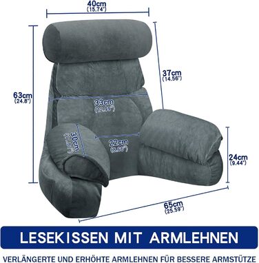 Підлогове крісло-мішок для читання, 67x30 см (Сірий, 63x22 см)