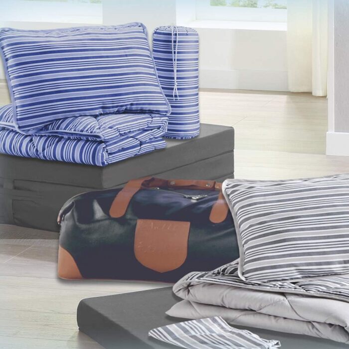 Комплект літніх дорожніх ліжок DILUMA 2-предметний сіро-коричневий - ковдра 135x200 см і спальна подушка 60x40 см з практичною дорожньою сумкою - Комплект ковдри та подушки для відпустки, кемпінгу, гостей, подорожей