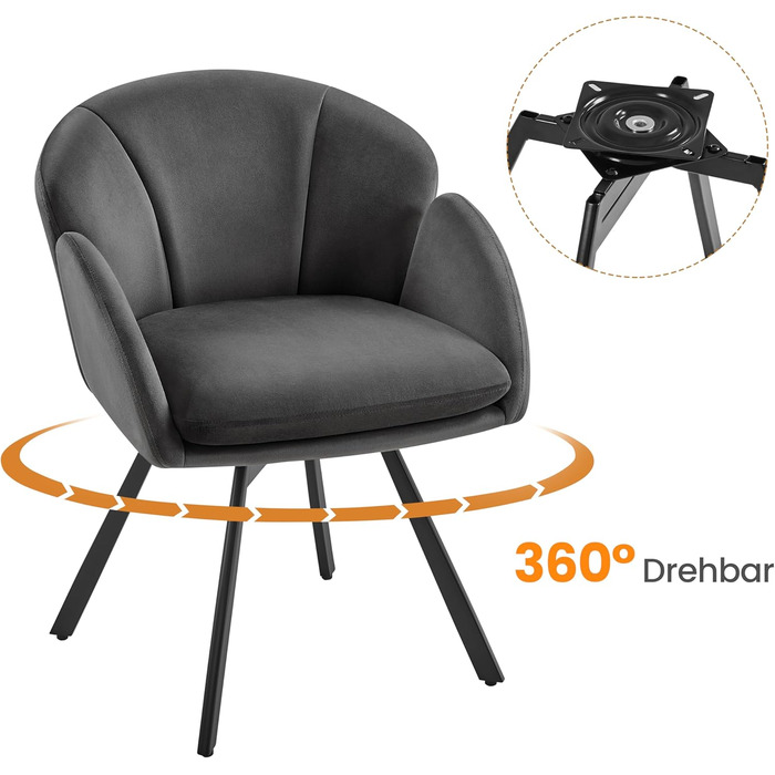 Офісний стілець Yaheetech 360° обертовий, оксамитовий, з подвійним сидінням, крісло для макіяжу, для офісу/спальні/вітальні, темно-сірий