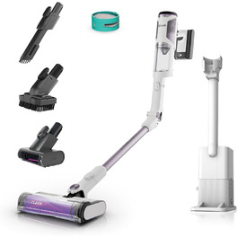 Shark акумуляторний пилосос Clean & Empty з базою самостійного очищення, до 40 хв роботи, бездротовий, для шерсті тварин, килимів та твердих підлог, з LED-підсвічуванням, тихий, білий/блакитний, BU3521EU