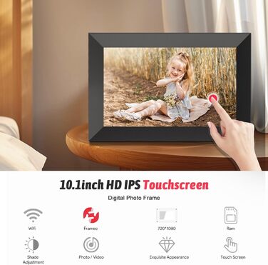 Цифровий фоторамка 10.1 дюйма з Wi-Fi, IPS-екраном та 32GB пам'яті | Frameo App, дистанційне керування зі смартфона, календар, погода