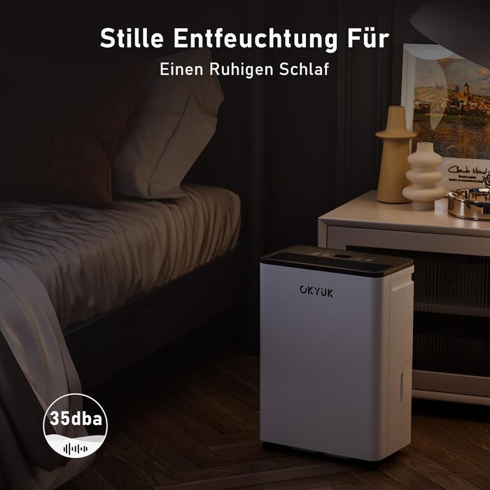 Електричний осушувач повітря OKYUK 12L з цифровим дисплеєм, для дому 40м², з автовимкненням, для кемпінгу, ванної кімнати, підвалу (12L, білий)