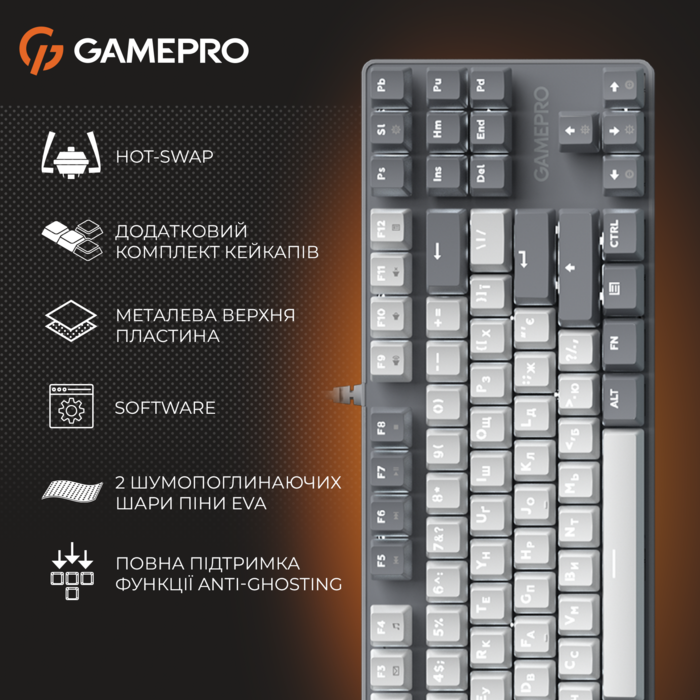 Дротова механічна клавіатура GamePro Genesis Metallic (MK110G) 87% Red switches