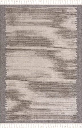 Килим-килимове покриття для коридору з бахромою 80х300см - коричнево-бежеві смуги - короткий ворс килим для вітальні спальні деко сканді бохо (160х230 см, мокко)