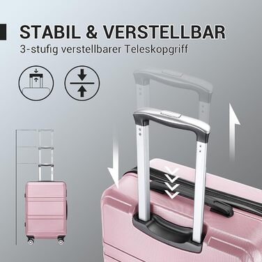 KONO Набір валіз 3 в 1: велика, середня, маленька. ABS, рожевий, з TSA замком та колесами