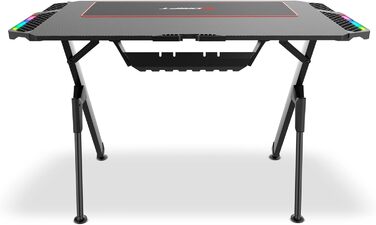 Ігровий стіл DRIFT GAMING з карбоновою поверхнею, RGB підсвічуванням, підстаканниками та тримачем для навушників, чорний (DRDZ150RGB)