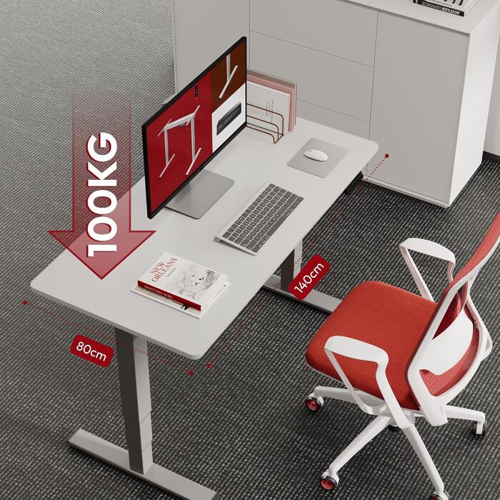 Регульований стіл Sanodesk 160x80 см білий + сірий, електричний, ергономічний, з двома моторами