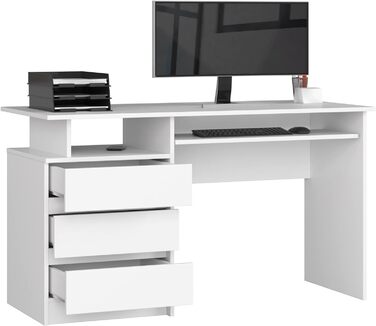 Стіл для ПК CLP 135 Офісний стіл Комп'ютерний стіл Стіл для офісу 3 шухляди, 1 полиця Ш135 x В77 x Г60 см 45 кг Білий