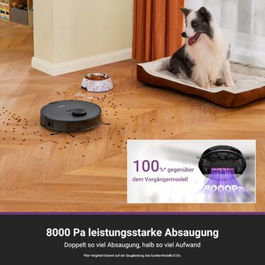 Робот-пилосос Eureka E20 Plus: 8000 Pa, самостійна очистка, DuoDetect AI, білий/чорний