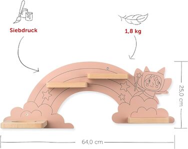 Полиця Тоні За веселкою, полиця для тонібоксу та статуеток, середня полиця в казково-рожевому кольорі до 25
