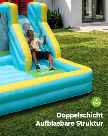 Надувний замок для дітей великий, з гіркою, синього кольору, з насосом 450W (для дому та вулиці)