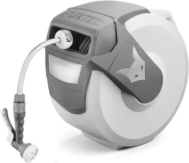 Автоматичний шланг для саду Fuxtec FX-WSA30 – 30 м, ½ дюйма, з роликом для стіни, з пістолетом та з'єднувачами, поворотний на 180° (65x29x46 см)