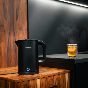 Електричний чайник Lehmann Edelstahl 1.7L, 2200W, чорний: швидкий нагрів, подвійні стінки, захист від перегріву, BPA-free, для дитячого харчування, чаю та кави