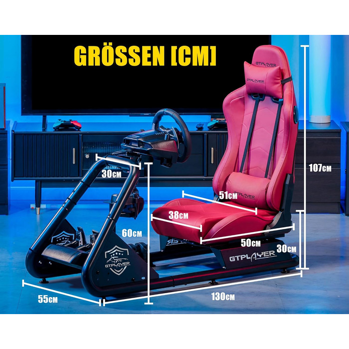 GTPLAYER Симулятор кокпіт для гоночних симуляторів, стійка для керма та педалей (Бордовий)