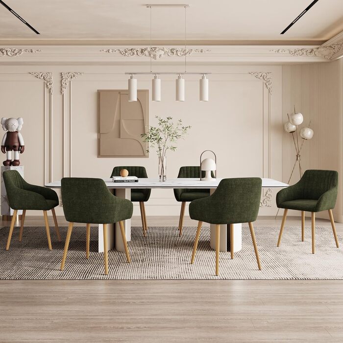 Набір з 4-х стільців для їдальні з підлокітниками, бежевий, з м'яким сидінням та дерев'яними ніжками, з поліестеру