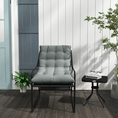 Outsunny Garden Chair Садове крісло з товстою подушкою сидіння, шезлонг з підлокітником вантажопідйомністю до 120 кг, для саду та балкона, сірий