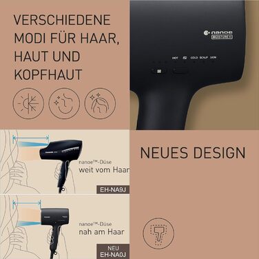 Фен Panasonic EH-NA0J-N825 nanoe™ MOISTURE+ з мінералами, 1600 Вт, чорний, для догляду за шкірою, волоссям та шкірою голови