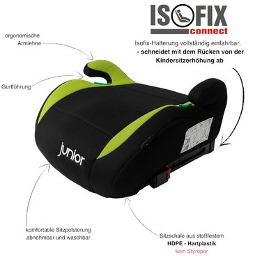 Автокрісло-бустер PETEX з Isofix - Max Plus, i-Size ECE R129, приблизно від 7 до 12 років, для зросту тіла від 125 до 150 см, бустер, зелений