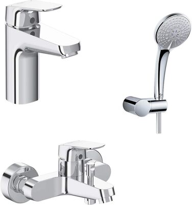 Змішувач для ванної кімнати Ideal Standard Ceraflex настінний з одноважільним керуванням, витяжка 160 мм, регульовані S-з'єднання, водозберігаюча картридж CLICK, хром (з набором для душу, без тримача для душу, хром)