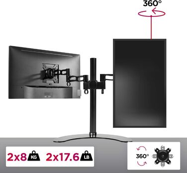 Тримач для монітора Duronic DM35D2 - підставка для 2 моніторів, регульована, VESA 75x100, гнучка, для офісу та дому