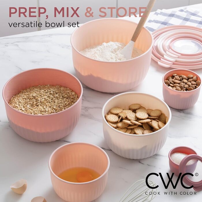 Набір кухонних мисок COOK WITH COLOR 12 шт. з кришкою, блакитно-зелений, глибокі миски для приготування їжі