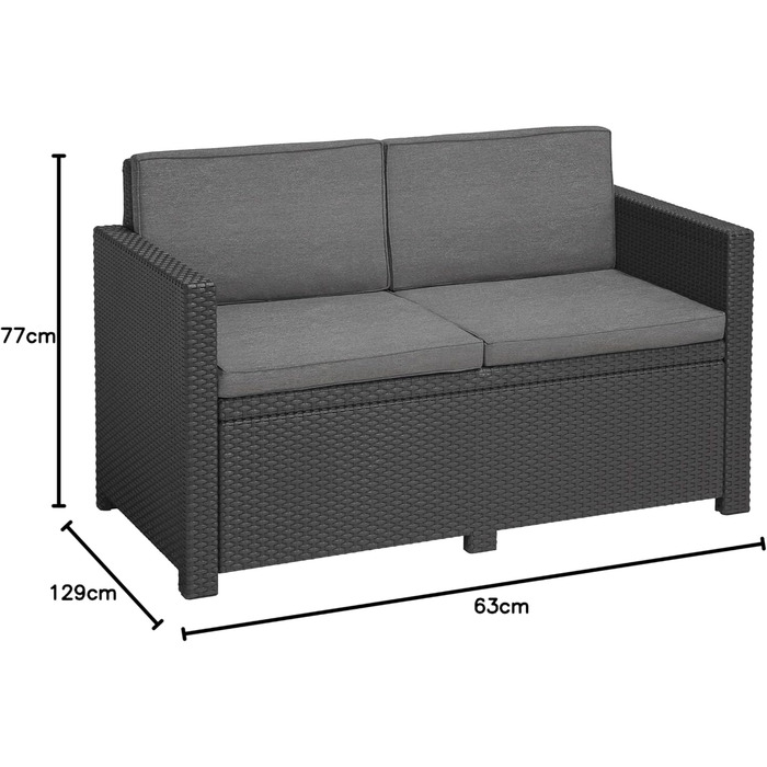 Диван садовий Allibert Victoria 2-місний, ротанг, сірий, з подушками, 129x63x77 см