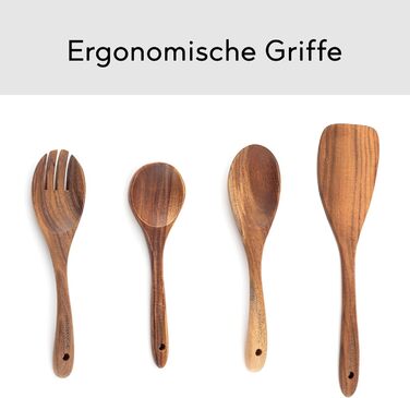 Набір кухонних помічників з дерева (9 предметів): щипці для гриля, вінчик, лопатка, ложка, шумовка. Матеріал: теак.