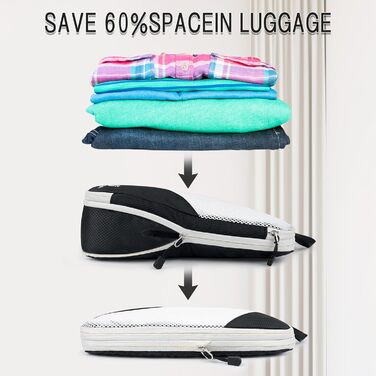 Набір компресійних органайзерів для одягу AiQInu, 5 шт, дорожні сумки-пакувальники з мішком для взуття та білизни, ультралегкі розширювані органайзери для валізи та ручної поклажі (Чорний)