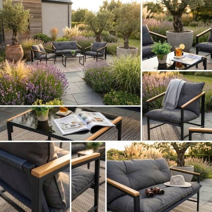 Комплект садових меблів Escal, метал, чорний, 4 предмети