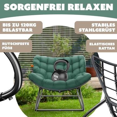 Крісло-гойдалка KESSER XXL для вулиці та дому, зелений, до 150 кг, з подушкою, ергономічне, для саду та балкону