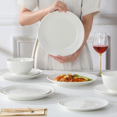 Набір посуду MALACASA LEILA, 18 предметів, порцеляна, скандинавський стиль, білий. Серія LEILA - 6 осіб, 18-ти частинний сервіз