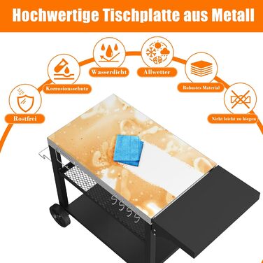 Нержавіюча сталева візок для гриля Denmay з 3 ярусами, піч для піци, робочий стіл для гриля, візок для обслуговування на відкритому повітрі