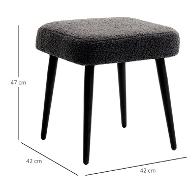 HOMCOM Footstool Квадратний пуф з кашеміровим виглядом, темно-сірий, сталеві ніжки, ідеально підходить для вітальні та спальні