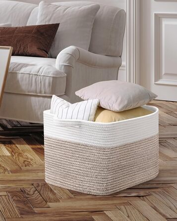 Кошики для білизни 2 шт. (63L) з бавовни, плетений, з ручками, для зберігання ковдр, одягу, іграшок, білий та коричневий