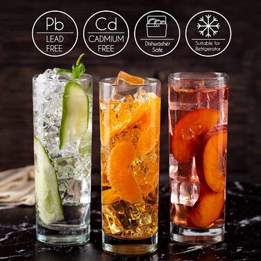 Набір склянок CRYSTALIA Luxus Longdrink (6 шт., 360 мл) – без свинцю, для миття в посудомийній машині. Ідеально для коктейлів, напоїв та води. Високі келихи Long Drink, Collins, Highball.