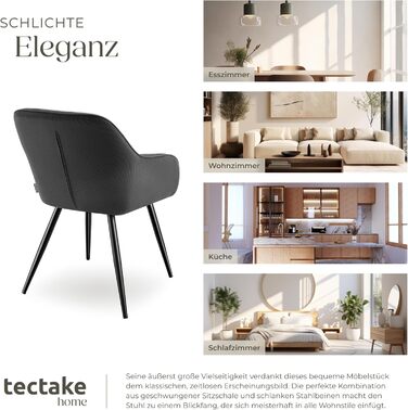 Тектейк® 4x зручний стілець для їдальні з підлокітниками, оббитий, крісло-пуф, lounge стілець для вітальні, їдальні, сучасні кухонні стільці, офісний стілець - (набір 2 шт, антрацит/чорний)
