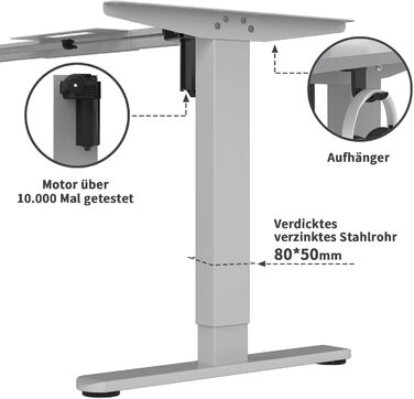 Регульований стіл за висотою 120x80 см з USB-C, органайзер для кабелів, пам'ять положень, білий