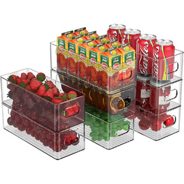 Органайзер для холодильника, набір з 8 предметів, Штабельований кухонний ящик для зберігання, коробки для невеликих холодильників з ручкою, прозорий контейнер для