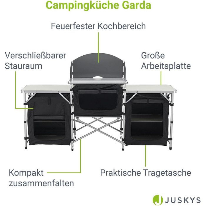 Складна кухня для кемпінгу Juskys з сумкою для перенесення - нержавіюча - Кухня для кемпінгу на відкритому повітрі Складна шафа для кемпінгу - Складна кухонна коробка з чорною шафою