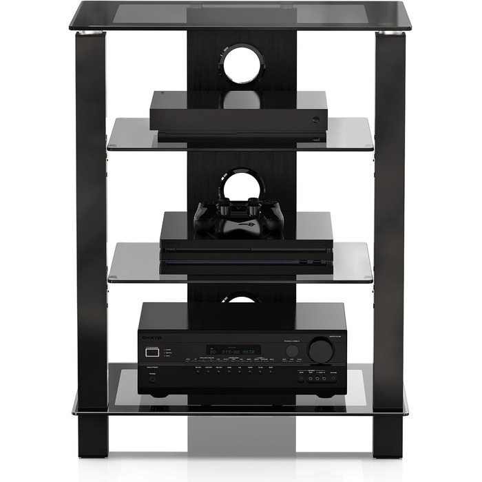 Стельова полиця FITUEYES для телевізора та аудіоапаратури з регульованою висотою, скло та алюміній