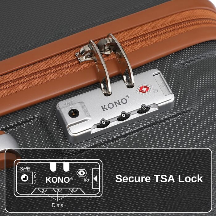 Набір валіз KONO 6 частин: велика валіза, середній, маленький, beauty case, сумка для ручної поклажі, косметичка (сірий/коричневий)