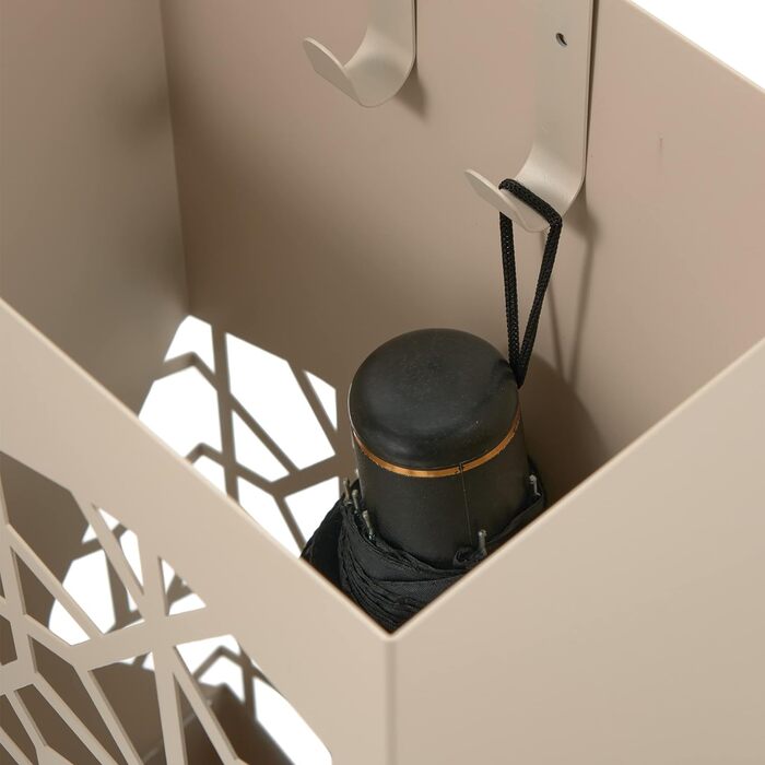 Металева підставка для парасольок Baroni Home, квадратна, 2 внутрішні вішалки, знімний піддон для дощової води, сіро-коричневий, 25x15x50 см